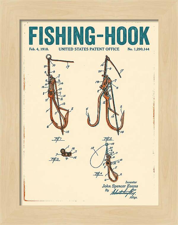 Fishing Hook Retro Patent Us1290144a