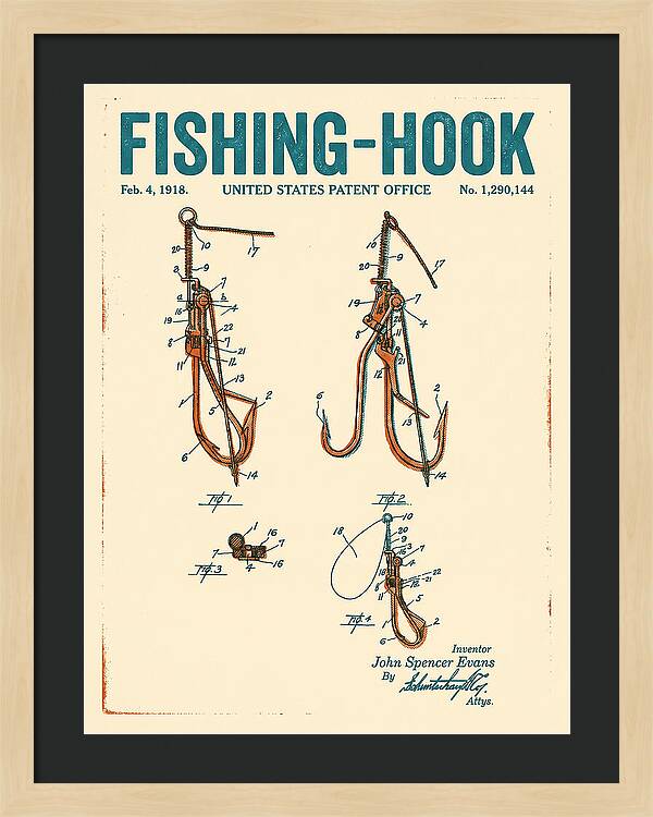 Fishing Hook Retro Patent Us1290144a