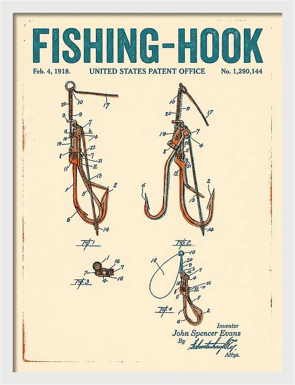 Fishing Hook Retro Patent Us1290144a