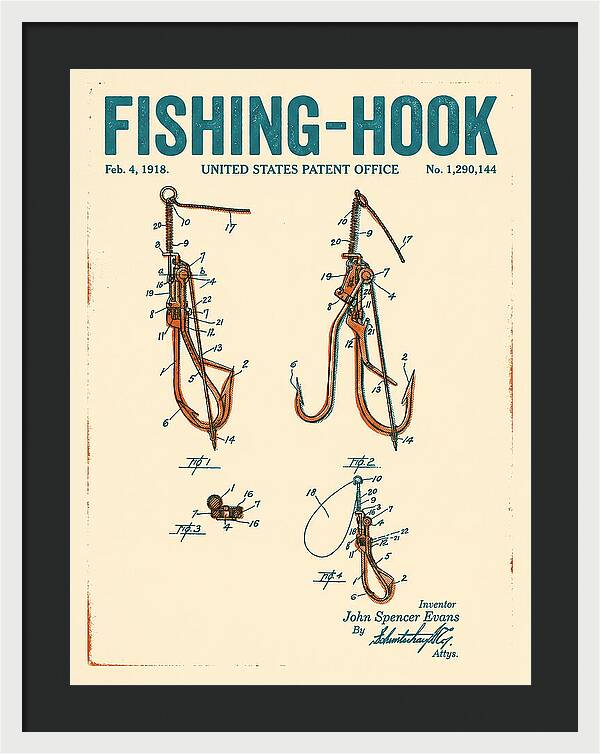 Fishing Hook Retro Patent Us1290144a
