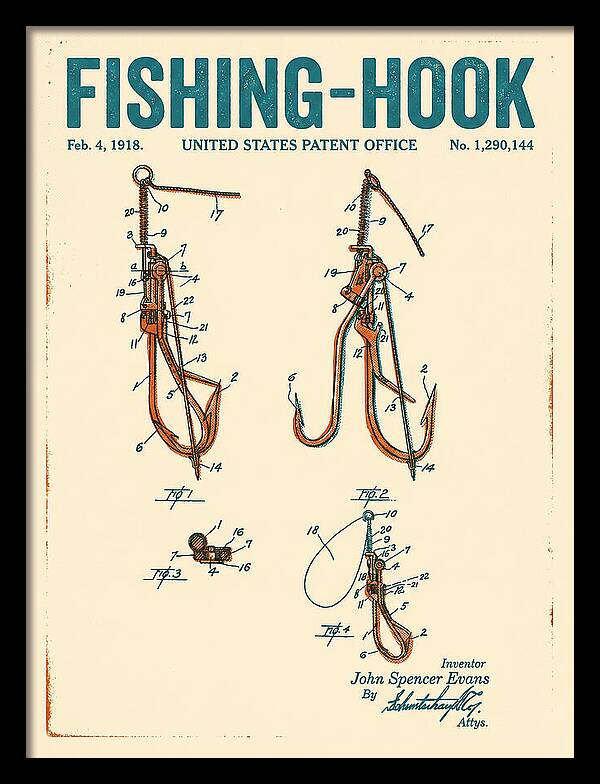 Fishing Hook Retro Patent Us1290144a