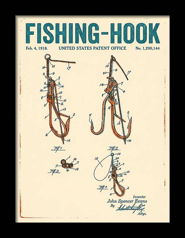 Fishing Hook Retro Patent Us1290144a