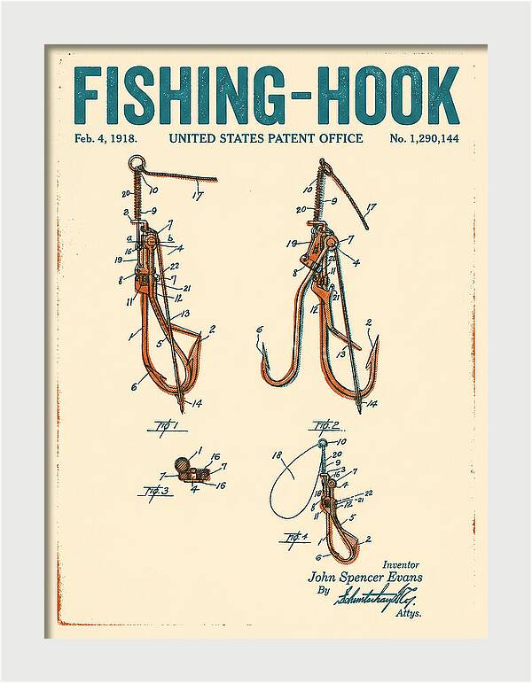 Fishing Hook Retro Patent Us1290144a