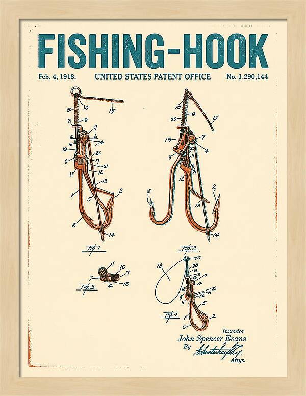 Fishing Hook Retro Patent Us1290144a