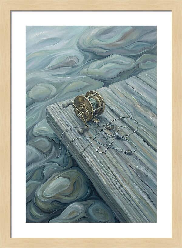Fishing Reel And Tackle On Wood
