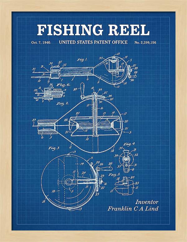 Fishing Reel Blueprint Patent Us2299156a