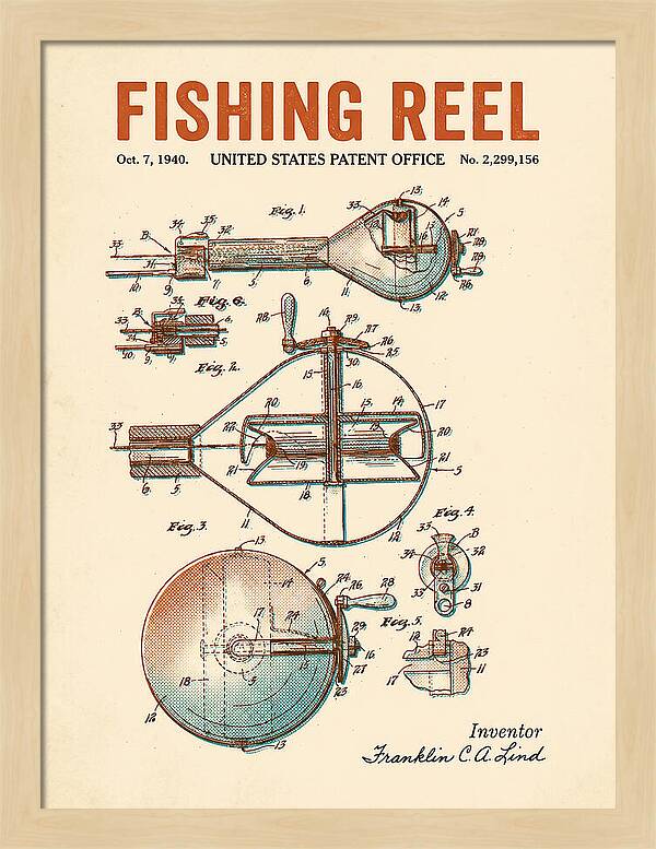 Fishing Reel Retro Patent Us2299156a