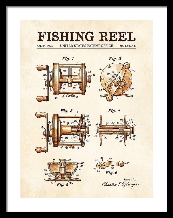 Fishing Reel Watercolor Patent Us1807433a