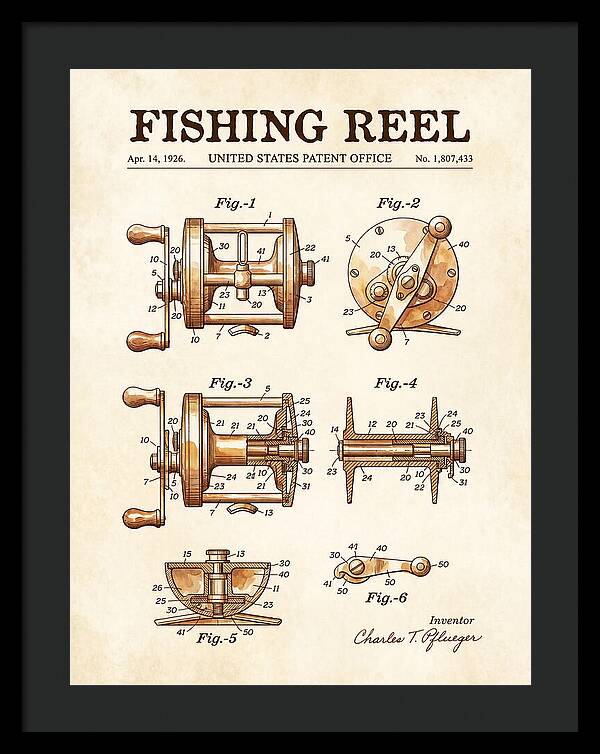 Fishing Reel Watercolor Patent Us1807433a