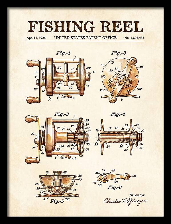Fishing Reel Watercolor Patent Us1807433a