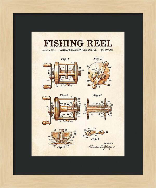 Fishing Reel Watercolor Patent Us1807433a