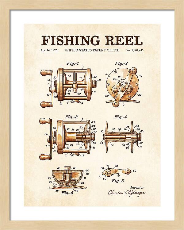 Fishing Reel Watercolor Patent Us1807433a