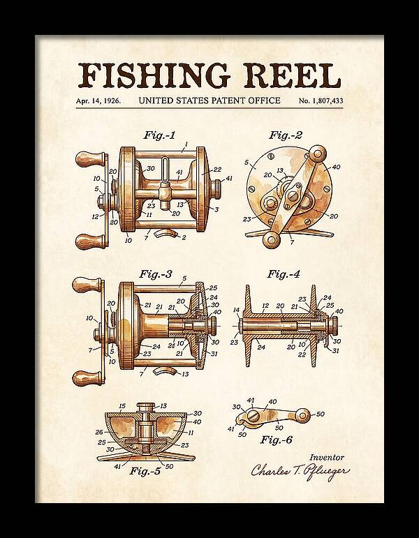 Fishing Reel Watercolor Patent Us1807433a