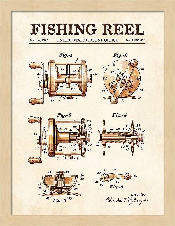 Fishing Reel Watercolor Patent Us1807433a