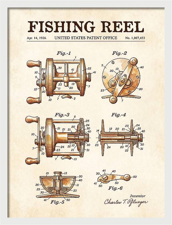 Fishing Reel Watercolor Patent Us1807433a