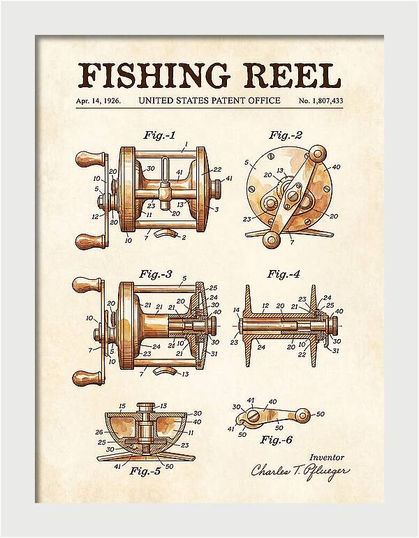Fishing Reel Watercolor Patent Us1807433a