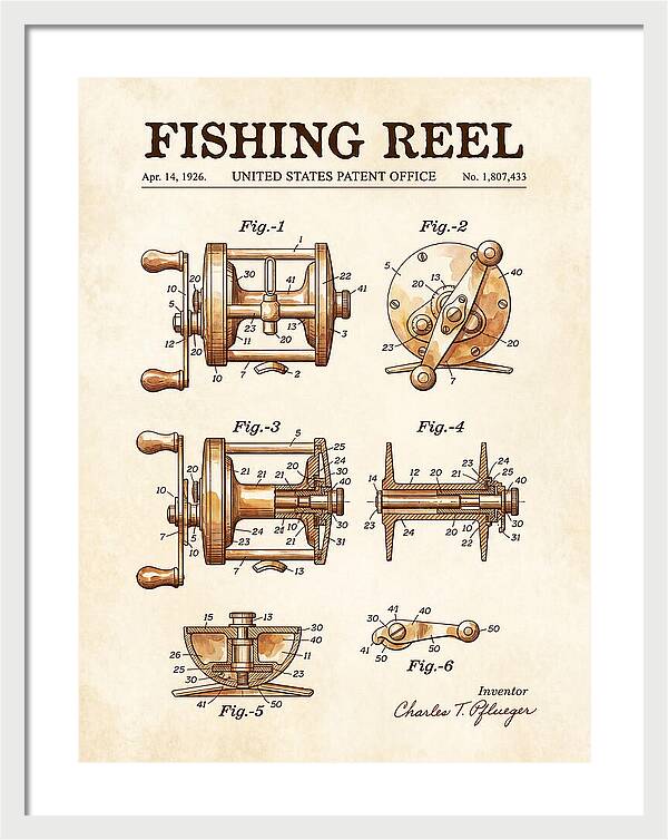 Fishing Reel Watercolor Patent Us1807433a
