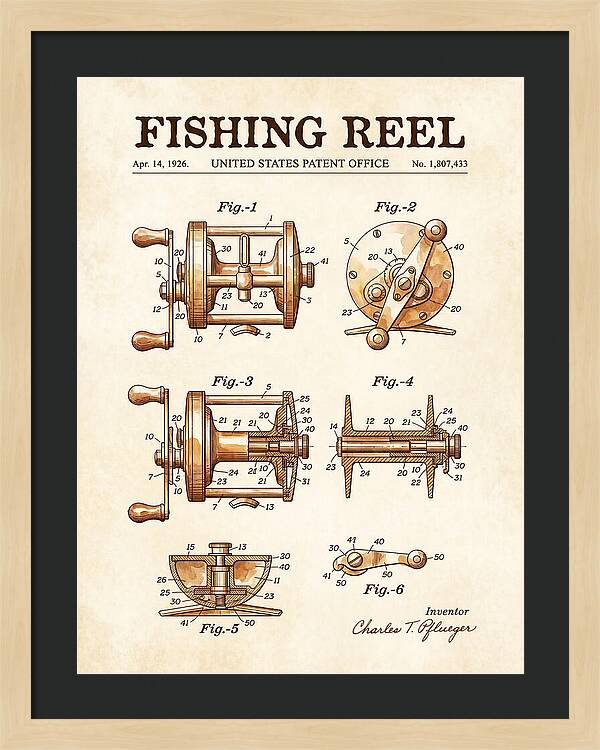 Fishing Reel Watercolor Patent Us1807433a