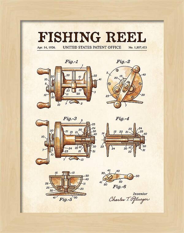 Fishing Reel Watercolor Patent Us1807433a