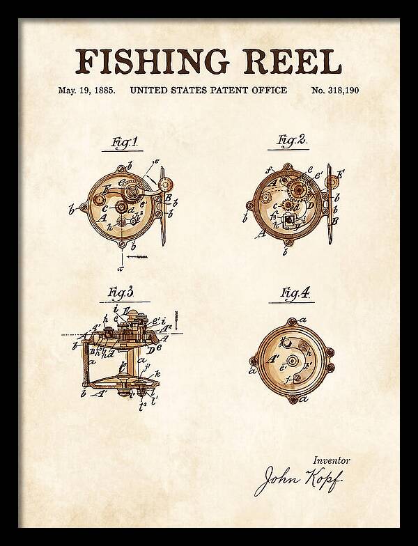 Fishing Reel Watercolor Patent Us318190a