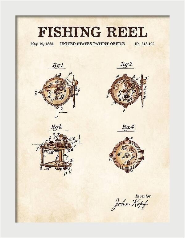 Fishing Reel Watercolor Patent Us318190a