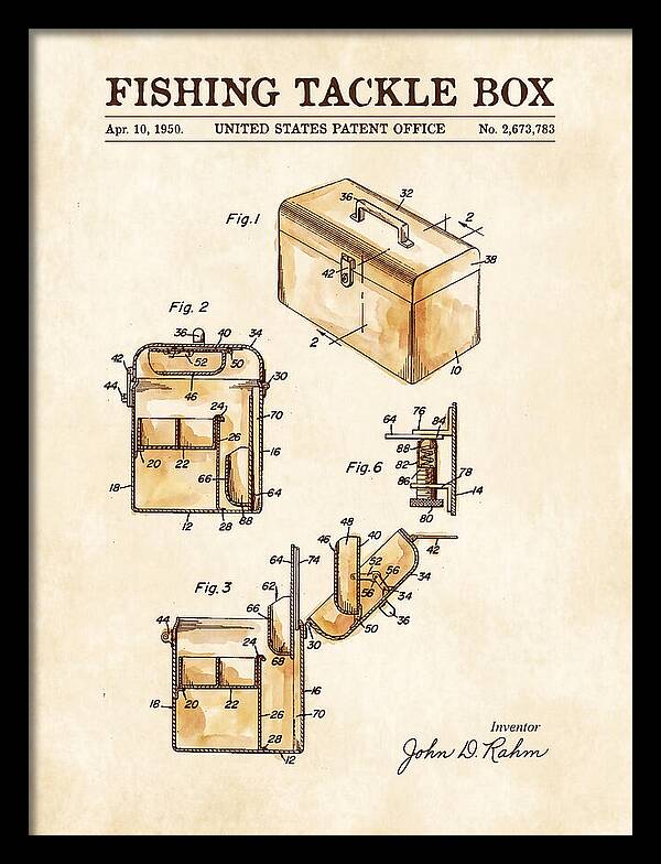 Fishing Tackle Box Watercolor Patent Us2673783a