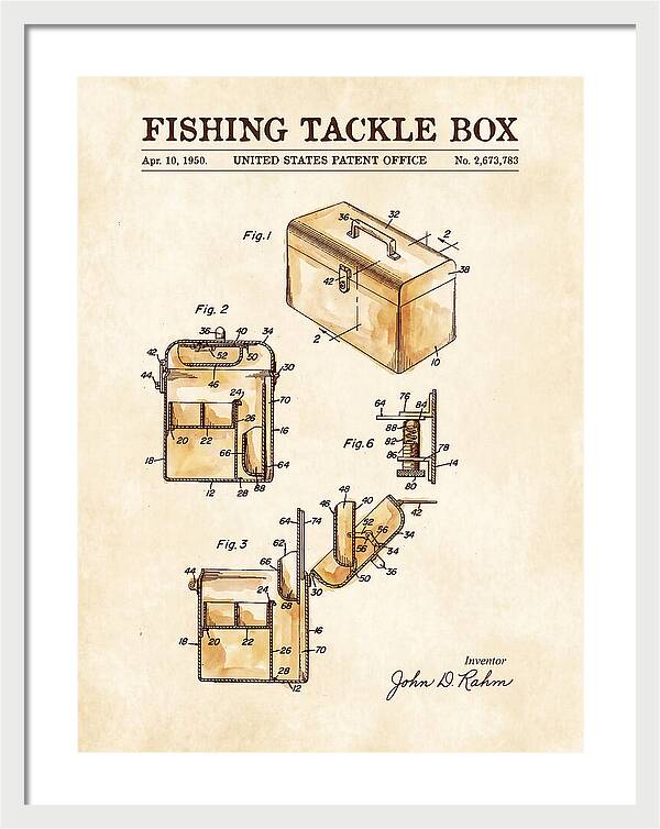 Fishing Tackle Box Watercolor Patent Us2673783a