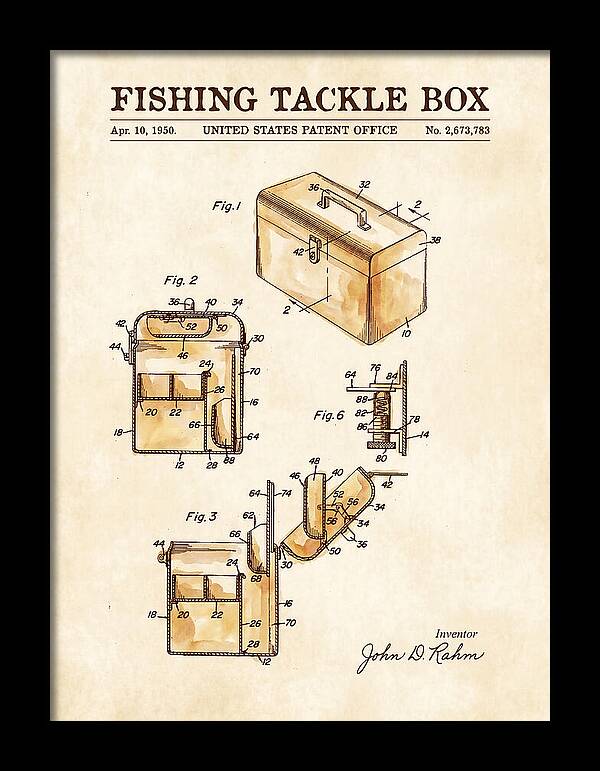 Fishing Tackle Box Watercolor Patent Us2673783a