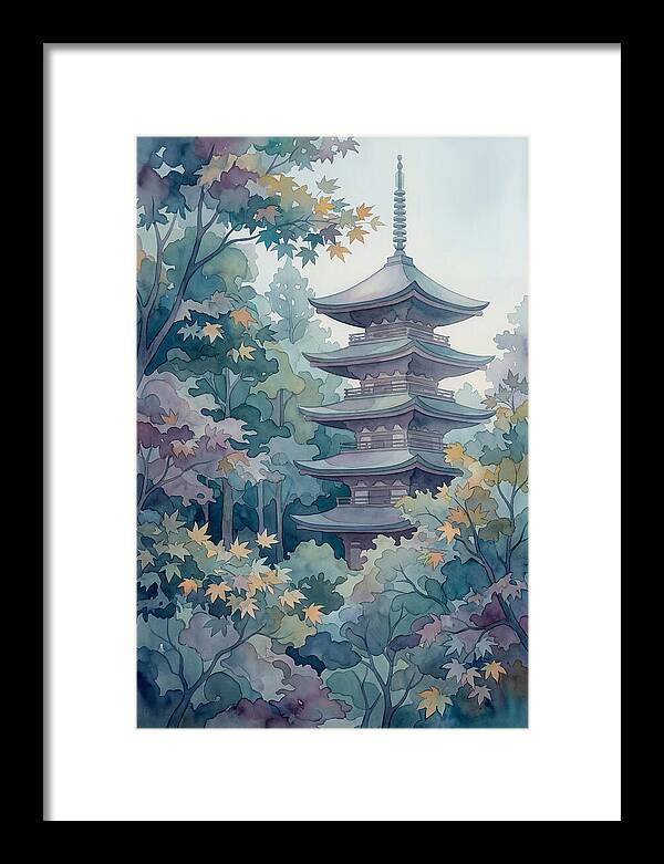 Five Story Pagoda Among Autumn Maple Trees