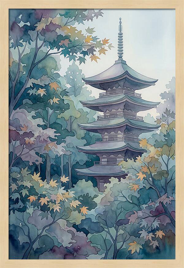Five Story Pagoda Among Autumn Maple Trees