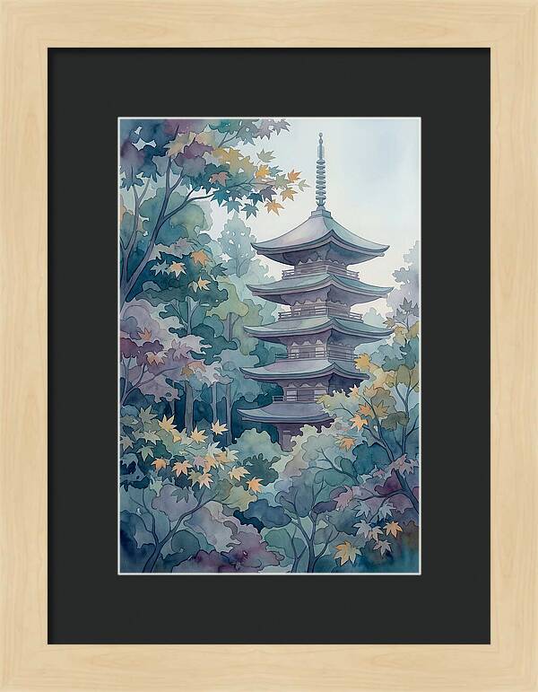 Five Story Pagoda Among Autumn Maple Trees