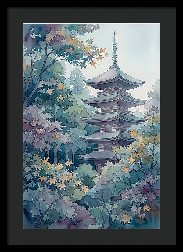 Five Story Pagoda Among Autumn Maple Trees
