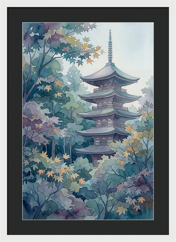 Five Story Pagoda Among Autumn Maple Trees