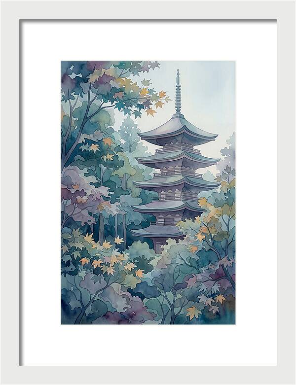 Five Story Pagoda Among Autumn Maple Trees