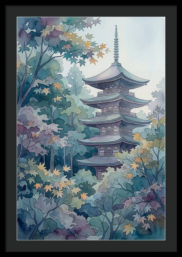 Five Story Pagoda Among Autumn Maple Trees
