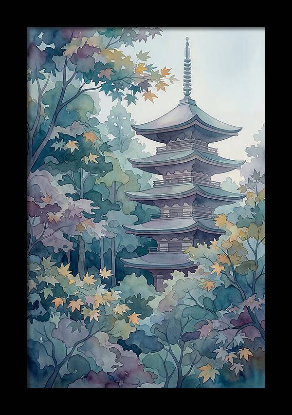 Five Story Pagoda Among Autumn Maple Trees