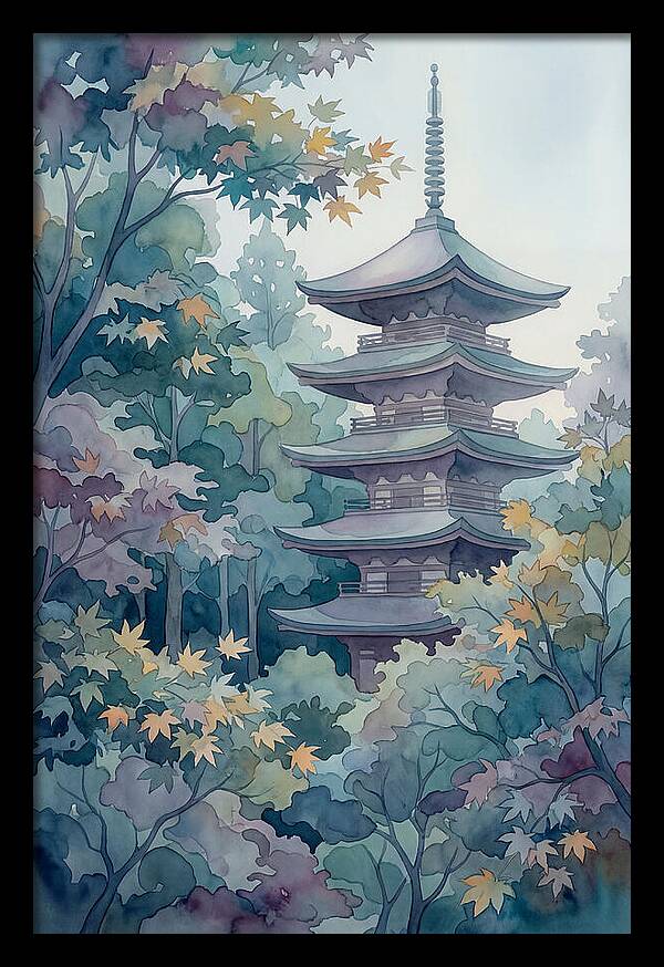 Five Story Pagoda Among Autumn Maple Trees