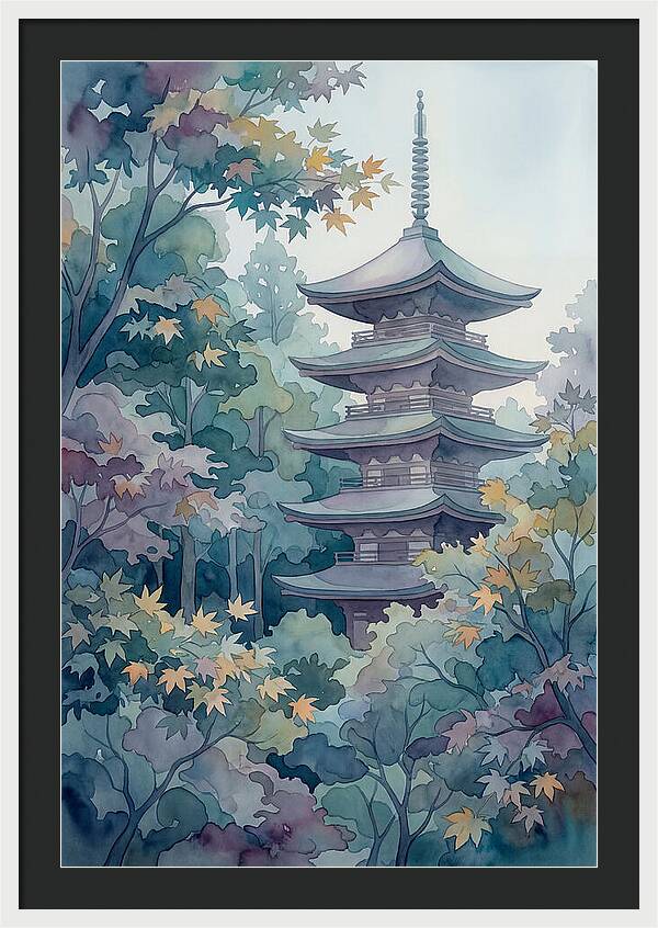 Five Story Pagoda Among Autumn Maple Trees