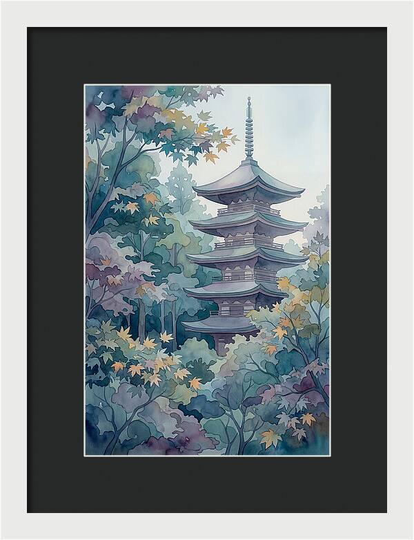 Five Story Pagoda Among Autumn Maple Trees