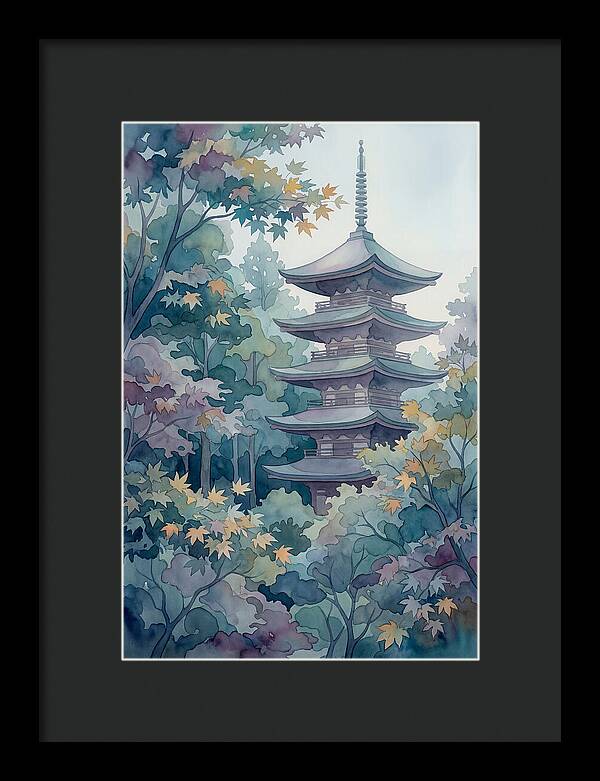 Five Story Pagoda Among Autumn Maple Trees