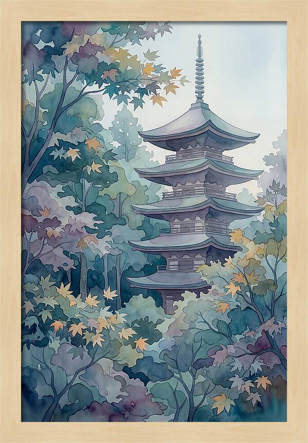 Five Story Pagoda Among Autumn Maple Trees