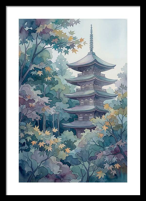 Five Story Pagoda Among Autumn Maple Trees
