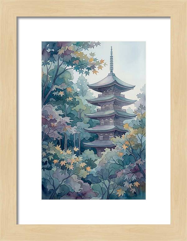 Five Story Pagoda Among Autumn Maple Trees