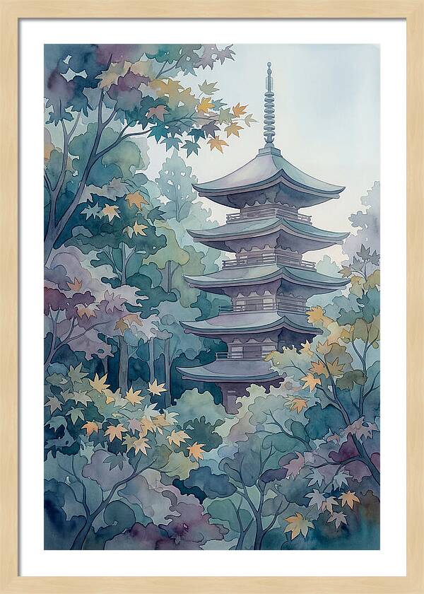 Five Story Pagoda Among Autumn Maple Trees