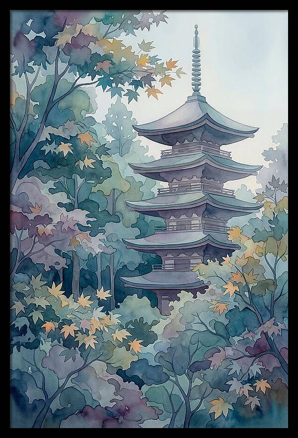 Five Story Pagoda Among Autumn Maple Trees