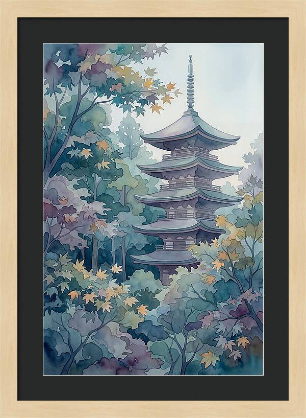 Five Story Pagoda Among Autumn Maple Trees
