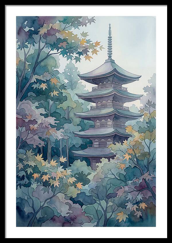 Five Story Pagoda Among Autumn Maple Trees