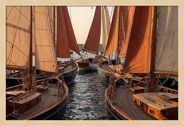 Fleet Of Sailboats Gliding Gracefully
