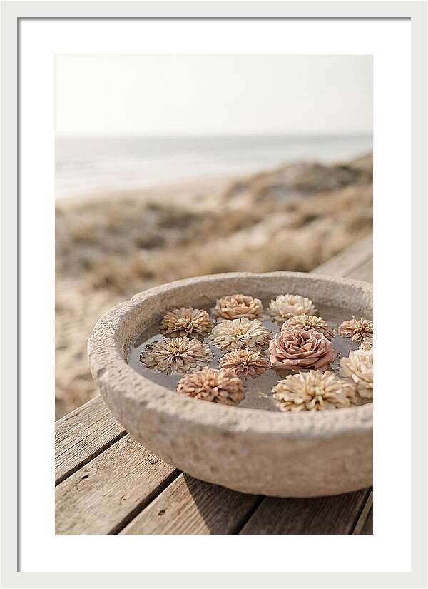 Floating Flower Heads In Shallow Stone Bowl