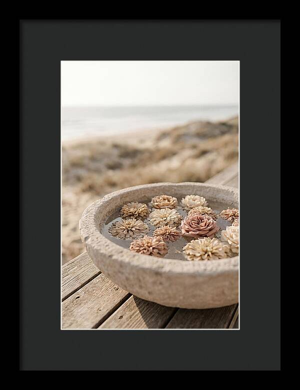 Floating Flower Heads In Shallow Stone Bowl